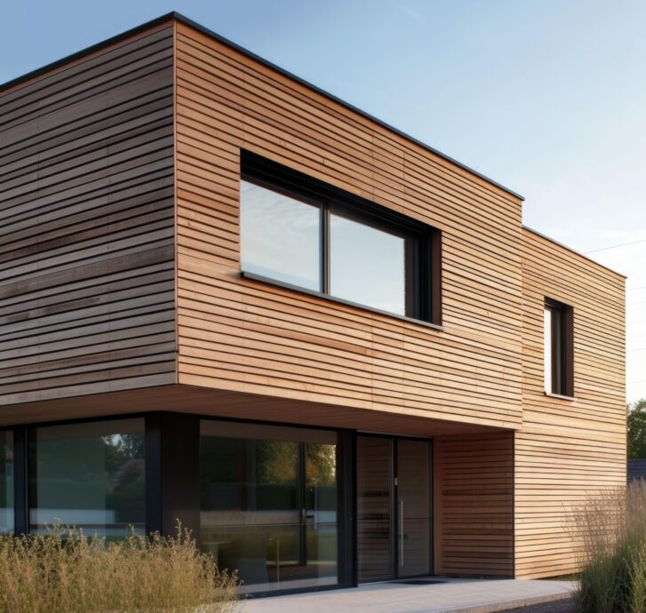 Moderní rodinný dům s provětrávanou dřevěnou fasádou z prken (zdroj: Freepik)
