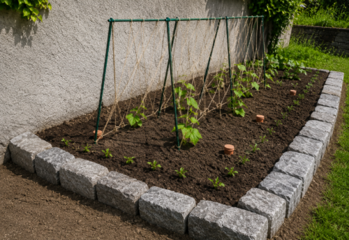 Pokusný záhon s lufou a olla nádobami (zdroj: Kristýna Lišková)