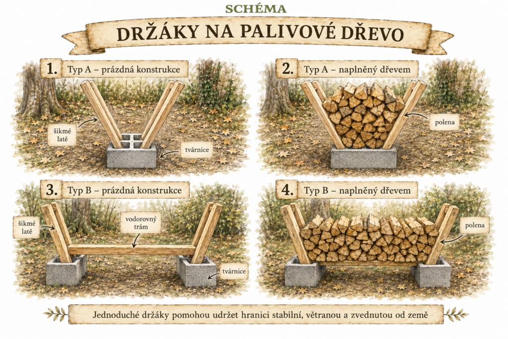 schéma držáky na palivové dřevo (zdroj: ChatGPT)